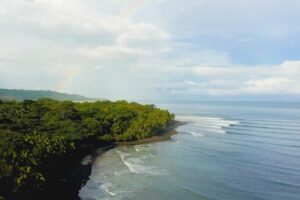 Aerial view of left breaking waves on the Osa Peninsula